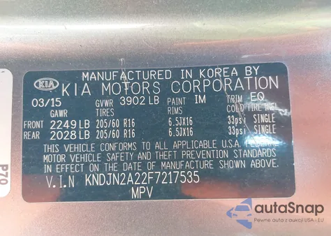 2015 Kia Soul from USA, damaged, VIN KNDJN2A22F7217535